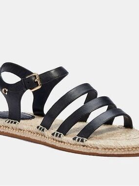Coach Black Strappy Espadrille Sandals with Gold Buckle size 6